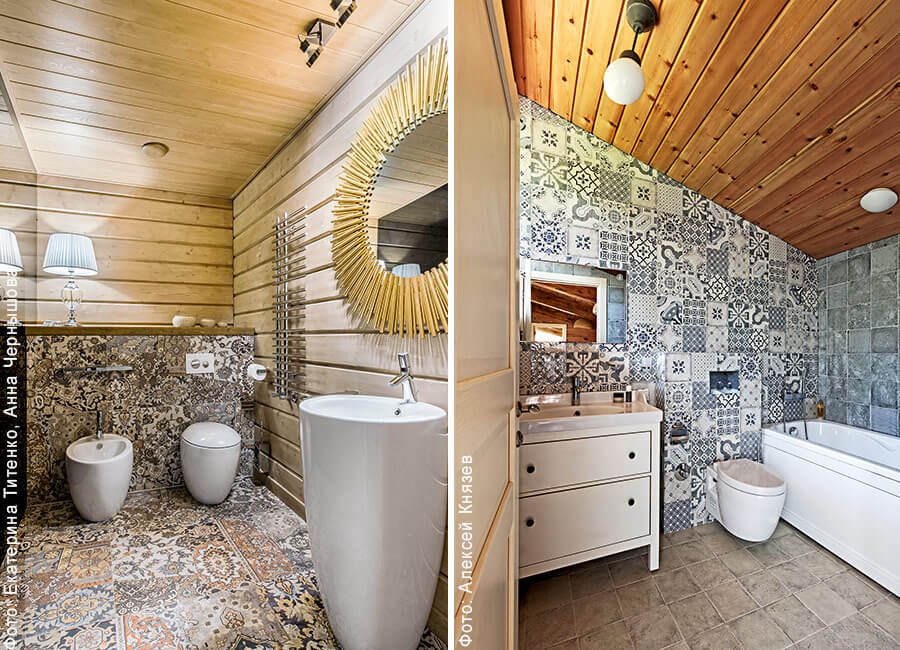 Дизайн ванной комнаты с туалетом в деревянном доме