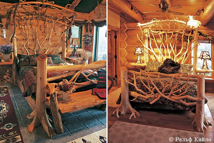 Кровать в деревянном доме
