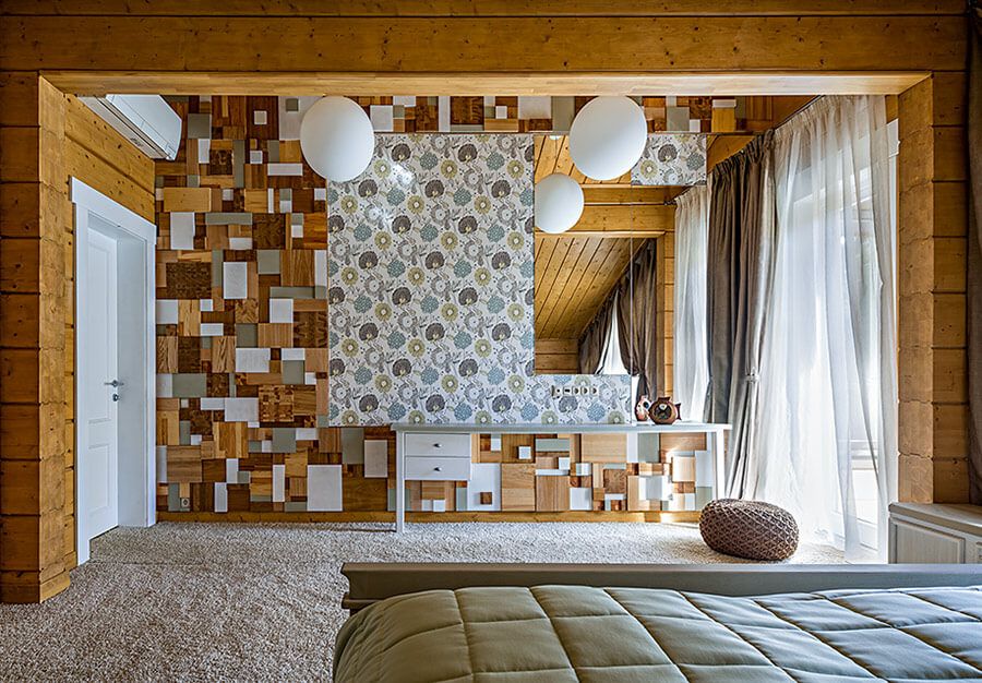 Оформление спальни в деревянном доме