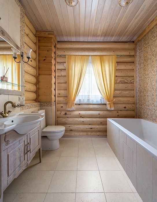 ванная в доме из оцилиндрованного бревна фото